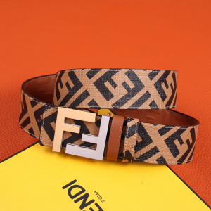 Luxury Mens Belts Fendi FF Buckle Belt in Tan Cuoio Romano Calfskin A175PP240 AA150760