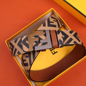 Luxury Mens Belts Fendi FF Buckle Belt in Tan Cuoio Romano Calfskin A175PP240 AA150760