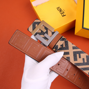 Luxury Mens Belts Fendi FF Buckle Belt in Tan Cuoio Romano Calfskin A175PP240 AA150760