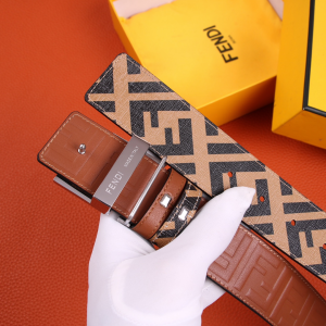 Luxury Mens Belts Fendi FF Buckle Belt in Tan Cuoio Romano Calfskin A175PP240 AA150760