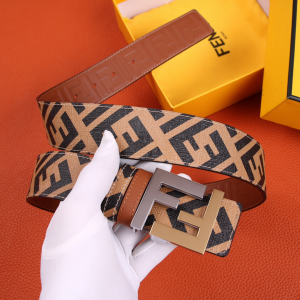 Luxury Mens Belts Fendi FF Buckle Belt in Tan Cuoio Romano Calfskin A175PP240 AA150760