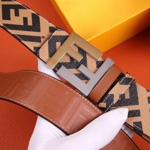 Luxury Mens Belts Fendi FF Buckle Belt in Tan Cuoio Romano Calfskin A175PP240 AA150760