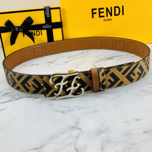 Fendi Karligraphy Buckle Belt Tan Calfskin 