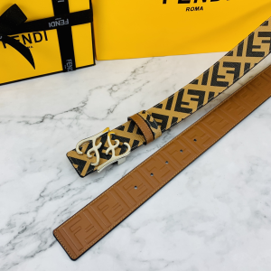 Luxury Womens Belts Fendi Karligraphy Buckle Belt in Tan Calfskin A175PP240 AA150765