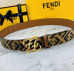 Fendi Karligraphy Buckle Belt Tan Calfskin 