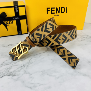 Luxury Womens Belts Fendi Karligraphy Buckle Belt in Tan Calfskin A175PP240 AA150766
