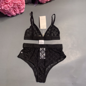 Gucci Black GG Tulle Lingerie Set 