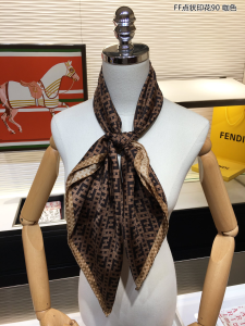 Luxury Womens Scarf Fendi FF Multicolor Brown Silk Scarf 90x90CM A151PP210 AA150574