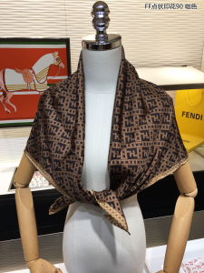 Luxury Womens Scarf Fendi FF Multicolor Brown Silk Scarf 90x90CM A151PP210 AA150574
