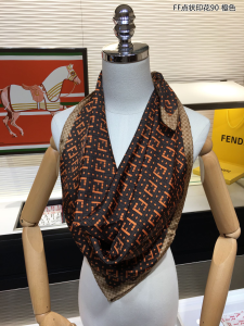 Luxury Womens Scarf Fendi FF Multicolor Orange Silk Scarf 90x90CM A151PP210 AA150571