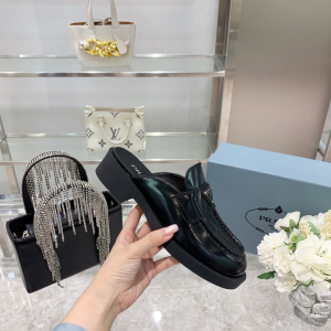 Luxury Womens Shoes Prada Brushed Leather Mules in Black 35 To 40 A151PP470 AA150600