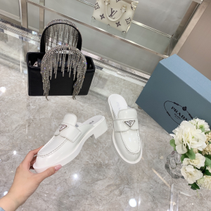 Luxury Womens Shoes Prada Brushed Leather Mules in White 35 To 40 A151PP470 AA150599