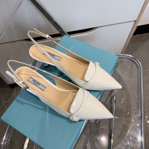 Luxury Womens Shoes Prada Leather Slingback Pumps in White 35 To 40 A151PP440 AA150650