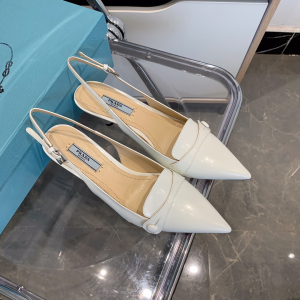 Luxury Womens Shoes Prada Leather Slingback Pumps in White 35 To 40 A151PP440 AA150650