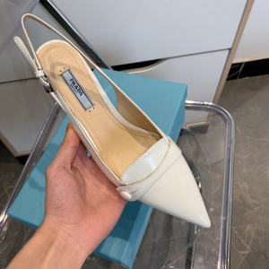Luxury Womens Shoes Prada Leather Slingback Pumps in White 35 To 40 A151PP440 AA150650