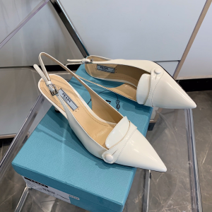 Luxury Womens Shoes Prada Leather Slingback Pumps in White 35 To 40 A151PP440 AA150650
