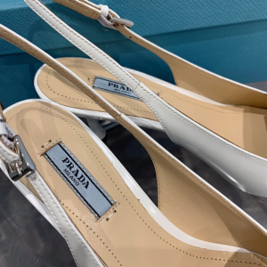 Luxury Womens Shoes Prada Leather Slingback Pumps in White 35 To 40 A151PP440 AA150650