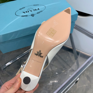 Luxury Womens Shoes Prada Leather Slingback Pumps in White 35 To 40 A151PP440 AA150650