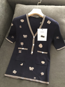 Chanel Black Knitwear V Neck T Shirt 