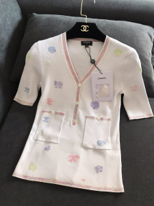 Chanel White Knitwear V Neck T Shirt 