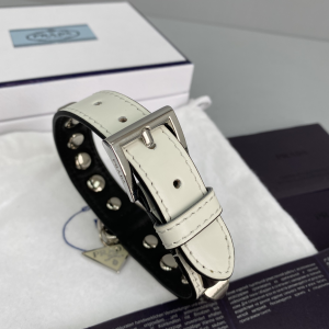 Prada Brushed Leather Pet Collar White Prada Brushed Leather Pet Collar White