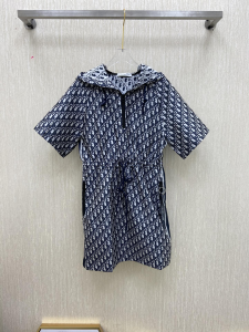 Dior Short Hooded Dress Blue Dior Oblique 