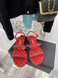 Chanel 2021 Chain Sandal Red Lambskin 