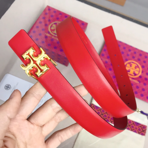 Luxury Womens Belts Tory Burch 1 Kira Logo Leather Belt in Red 25MM A175PP240 AA151909