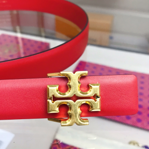 Luxury Womens Belts Tory Burch 1 Kira Logo Leather Belt in Red 25MM A175PP240 AA151909