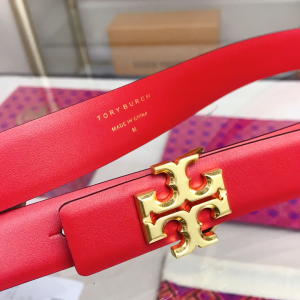 Luxury Womens Belts Tory Burch 1 Kira Logo Leather Belt in Red 25MM A175PP240 AA151909
