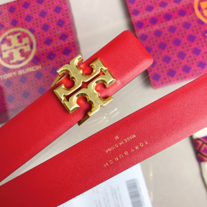 Luxury Womens Belts Tory Burch 1 Kira Logo Leather Belt in Red 25MM A175PP240 AA151909