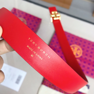 Luxury Womens Belts Tory Burch 1 Kira Logo Leather Belt in Red 25MM A175PP240 AA151909