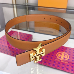 Luxury Womens Belts Tory Burch 1 Kira Logo Leather Belt in Tan 25MM A175PP240 AA151907