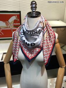 Luxury Womens Scarf Burberry Monogram B Silk Scarf Red 90x90CM A151PP180 AA151691