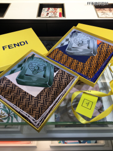 Luxury Womens Scarf Fendi FF Bags Printed Silk Scarf Blue 90x90CM A151PP200 AA151699