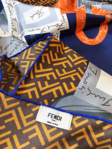 Luxury Womens Scarf Fendi FF Bags Printed Silk Scarf Blue 90x90CM A151PP200 AA151699