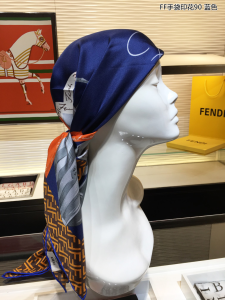 Luxury Womens Scarf Fendi FF Bags Printed Silk Scarf Blue 90x90CM A151PP200 AA151699