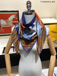 Luxury Womens Scarf Fendi FF Bags Printed Silk Scarf Blue 90x90CM A151PP200 AA151699