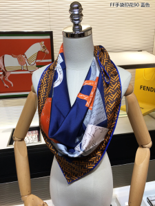 Luxury Womens Scarf Fendi FF Bags Printed Silk Scarf Blue 90x90CM A151PP200 AA151699