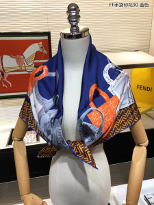 Luxury Womens Scarf Fendi FF Bags Printed Silk Scarf Blue 90x90CM A151PP200 AA151699