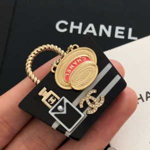 Chanel Charms Pearly White Crystal Black Brooch 