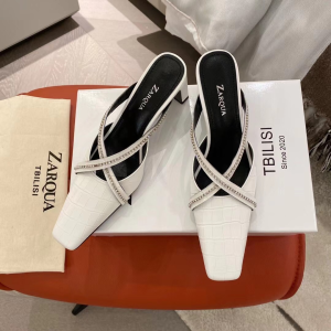 Nina Zarqua Cross Strap Mule Pumps White Croc Embossed Calfskin 65MM Nina Zarqua Cross Strap Mule Pumps White Croc Embossed Calfskin 65MM