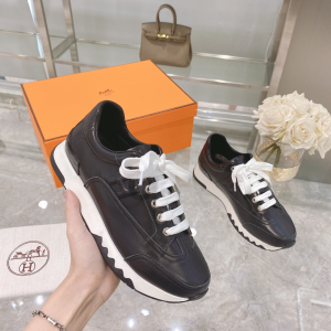Hermes Black Calf Leather Trail Sneakers 
