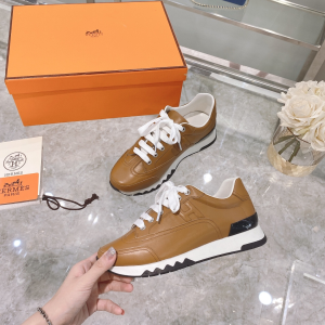 Hermes Khaki Calf Leather Trail Sneakers 