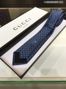 Gucci GG and Rhombus Motif Silk Tie Blue 