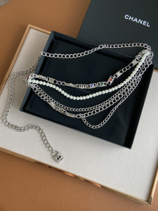 Luxury Womens Belts Chanel Chain and Pearls Belt Silver A175PP240 AA154356