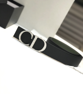 Luxury Womens Belts Dior CD Buckle Black Grained Leather Belt 35MM A175PP240 AA154370