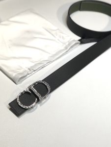 Luxury Womens Belts Dior CD Buckle Black Grained Leather Belt 35MM A175PP240 AA154370