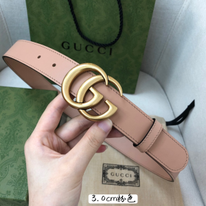 Gucci Gold Double G Buckle Pink Leather Belt 30MM 