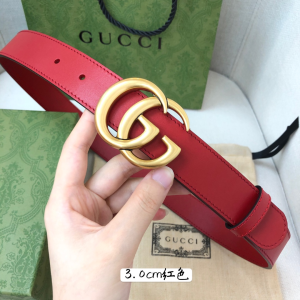 Gucci Gold Double G Buckle Red Leather Belt 30MM 
